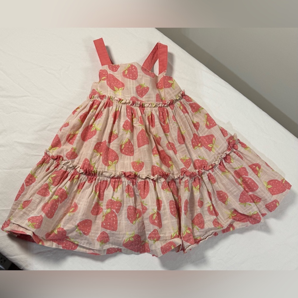 Cynthia Rowley Pink Strawberry kids Dress sundress‎ spaghetti straps bow on back